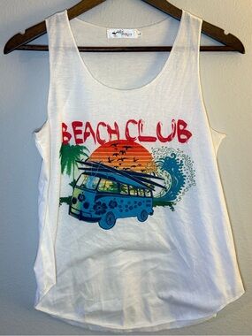 Maya White Tank Top with Multicolor Beach Club Graphic